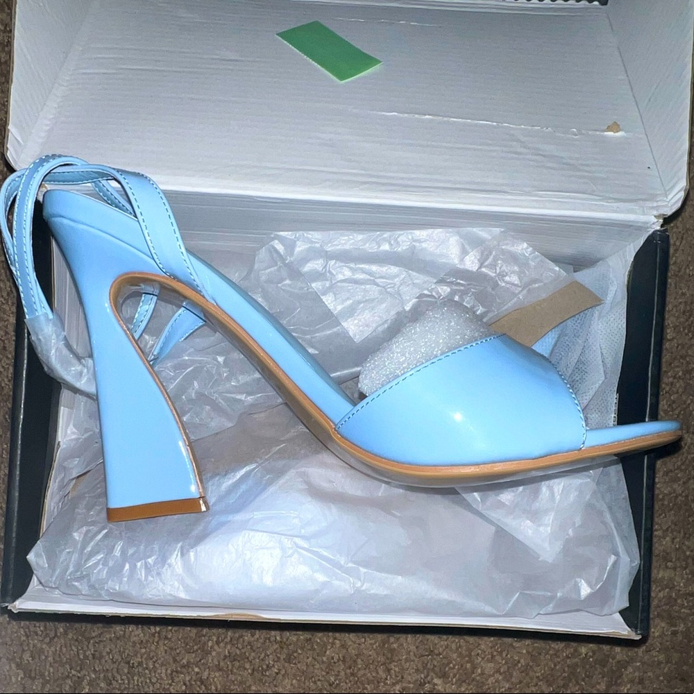 Blue Leather PU Heels